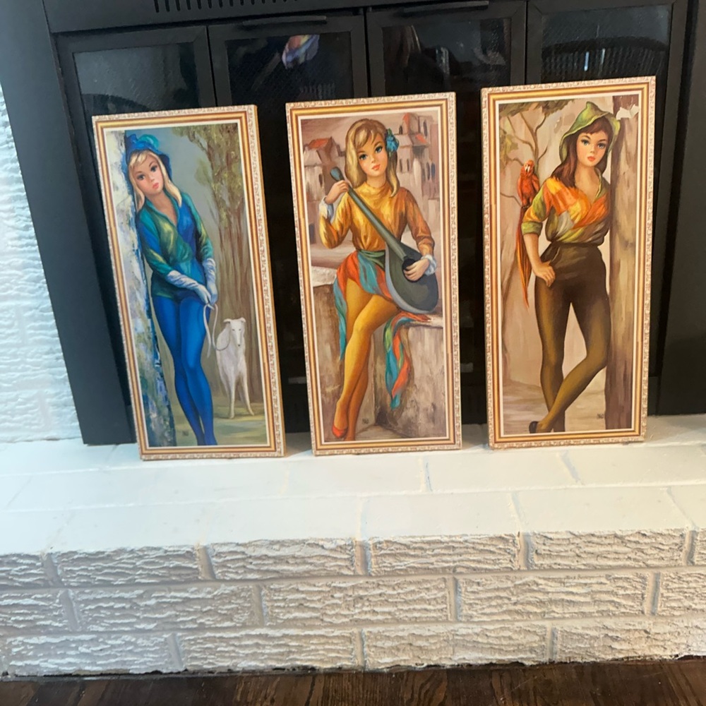 Vintage Mid Century Maio Big Eye Harlequin Girl Prints
